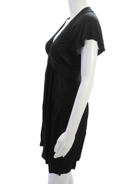 Tomas Maier Womens Black Wrap Mini Dress V Neck Short Sleeve Tie Size 38