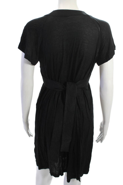 Tomas Maier Womens Black Wrap Mini Dress V Neck Short Sleeve Tie Size 38