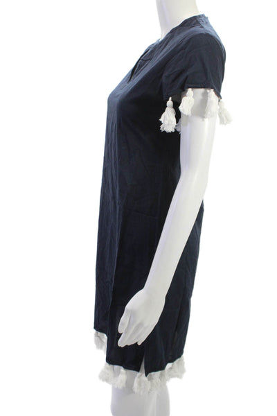 Madison Mathews Women Dark Blue Shift Dress Short Sleeve Mini Size XS