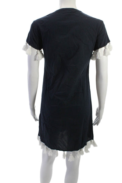 Madison Mathews Women Dark Blue Shift Dress Short Sleeve Mini Size XS