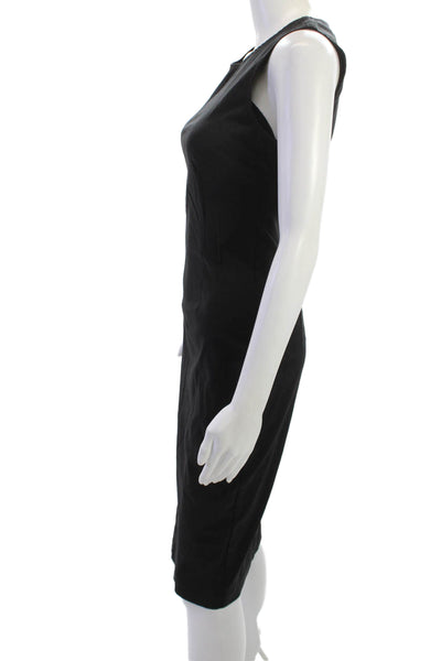 Avenue Montaigne Women Black Sheath Pencil Dress Sleeveless Midi Zip Size 2