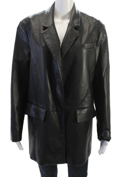Zara Mens Overcoat Black Collared Button Solid Long Sleeve Polyester Size M