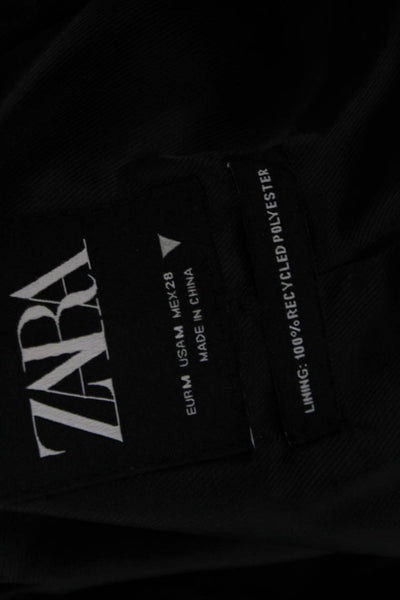 Zara Mens Overcoat Black Collared Button Solid Long Sleeve Polyester Size M