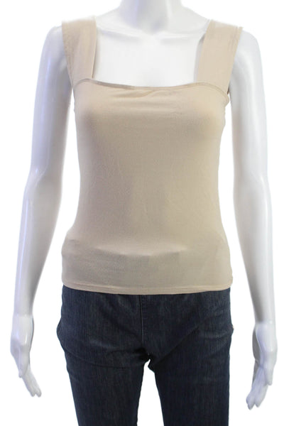 Reformation Women Beige Basic Sleeveless Square Neck Tank Tencel Spandex Size S