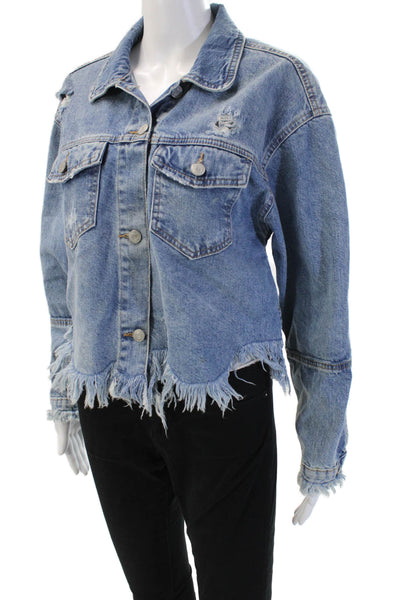 Zara Trafaluc Women Blue Cotton Collared Button Jacket 90s Long Sleeve Size S