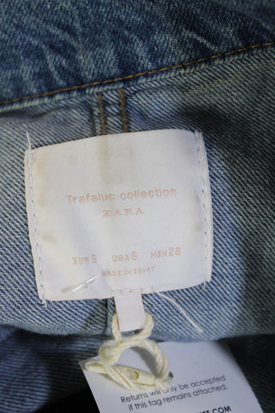 Zara Trafaluc Women Blue Cotton Collared Button Jacket 90s Long Sleeve Size S