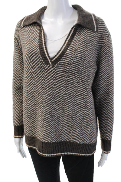 Heartloom Unisex Brown Herringbone Vneck Pullover Sweater Button Size S
