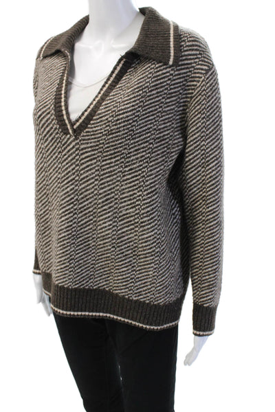 Heartloom Unisex Brown Herringbone Vneck Pullover Sweater Button Size S