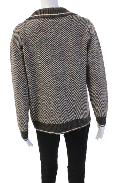 Heartloom Unisex Brown Herringbone Vneck Pullover Sweater Button Size S
