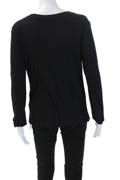 Philanthropy Women Black Lace Up Long Sleeve Basic Cotton T Shirt Grunge Size M