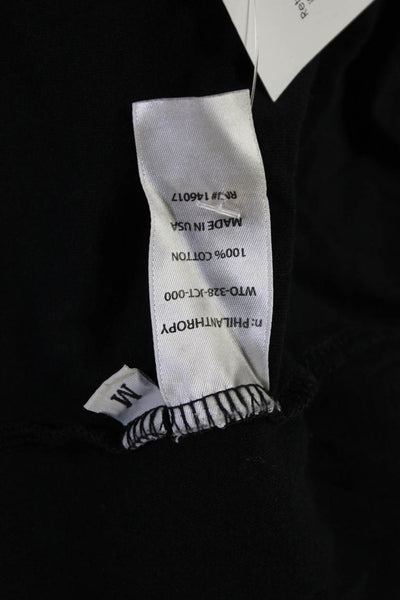 Philanthropy Women Black Lace Up Long Sleeve Basic Cotton T Shirt Grunge Size M