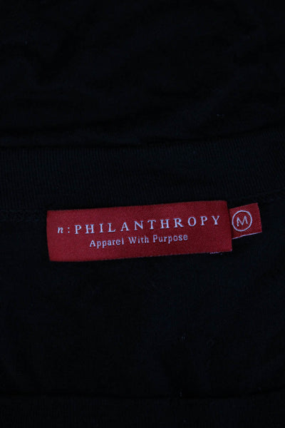 Philanthropy Women Black Lace Up Long Sleeve Basic Cotton T Shirt Grunge Size M
