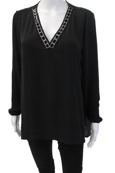 Casting Women Tunic Blouse Black V-Neck Long Sleeve Size 1