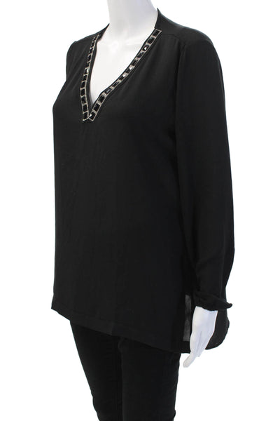 Casting Women Tunic Blouse Black V-Neck Long Sleeve Size 1
