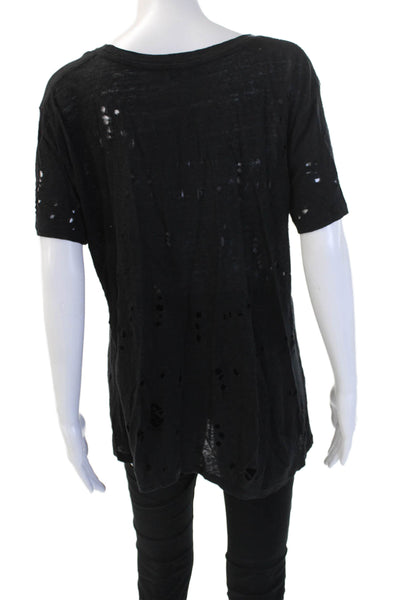Calypso Saint Barth Women Black Linen Short Sleeve Round Neck T-Shirt Size L