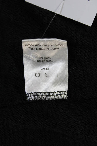 IRO Womens Basic Linen Short Sleeve T-Shirt Black Round Neck Size 40