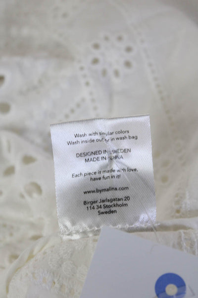 IRO Womens Cropped Linen Top White Short Sleeve Round Neck Zip Size L