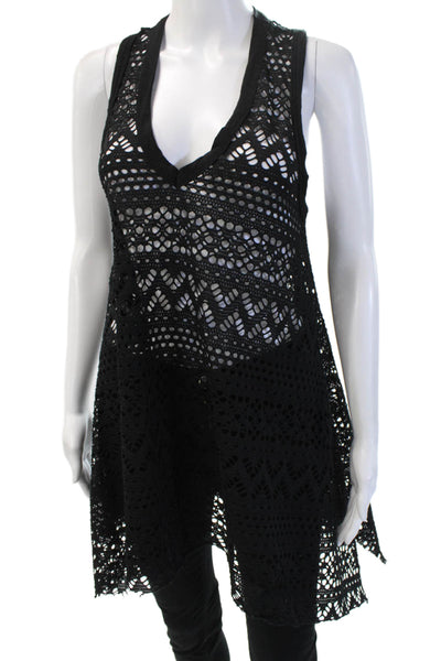 Robin Piccone Women Boho Tunic Tank Black V Neck Sleeveless Size M