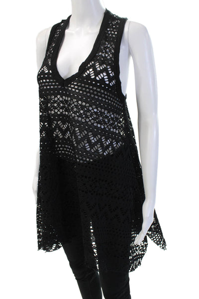 Robin Piccone Women Boho Tunic Tank Black V Neck Sleeveless Size M