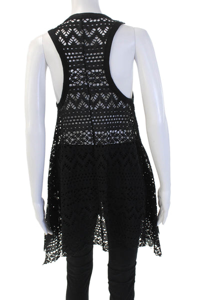Robin Piccone Women Boho Tunic Tank Black V Neck Sleeveless Size M