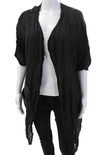 Artists + Revolutionaries Womens Black Linen Coatigan Short Sleeve Size One Size