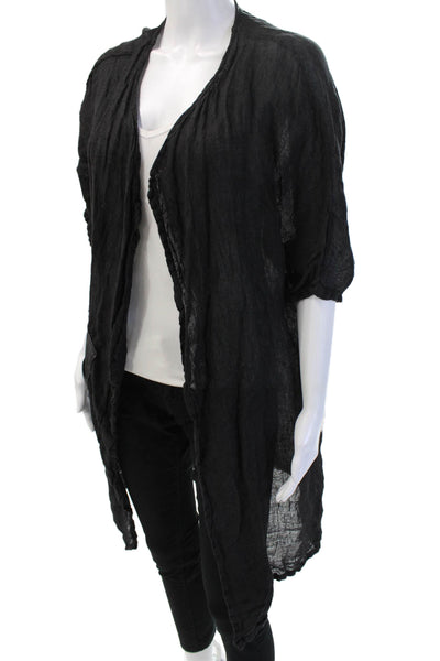 Artists + Revolutionaries Womens Black Linen Coatigan Short Sleeve Size One Size