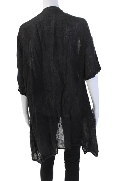 Artists + Revolutionaries Womens Black Linen Coatigan Short Sleeve Size One Size