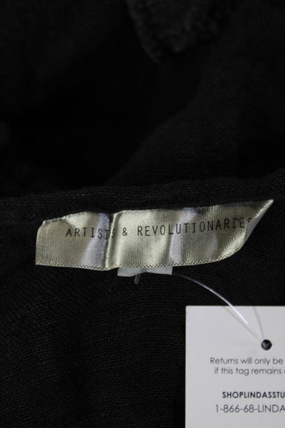Artists + Revolutionaries Womens Black Linen Coatigan Short Sleeve Size One Size