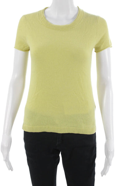 J Crew Women Cashmere Short Sleeve Crewneck Basic T-Shirt Yellow Size XS