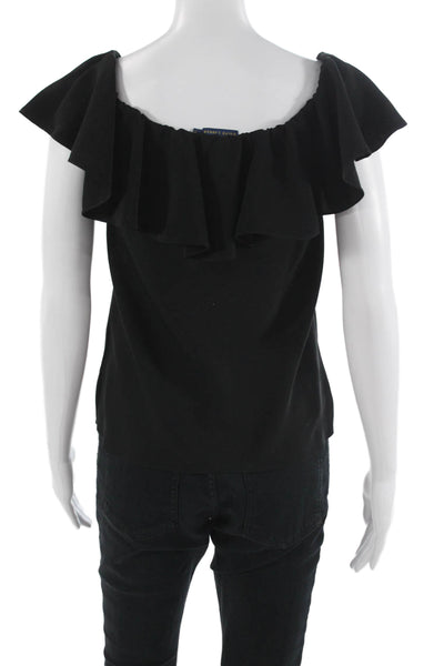 Polo Ralph Lauren Women Black Polyester Short Sleeve Blouse Size 2