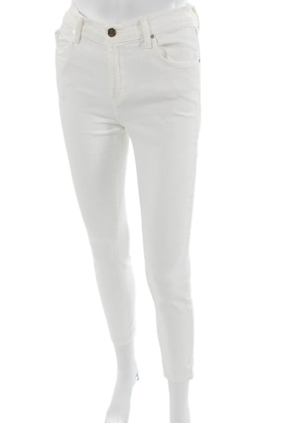 J Brand Women Ankle Skinny White Jeans High Rise Button Size 25
