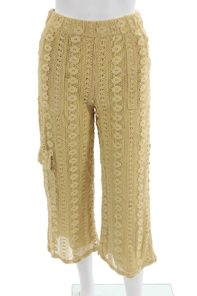 Anthropologie Women Floral Capri Cargo Pants Beige Cotton Size XS Petite