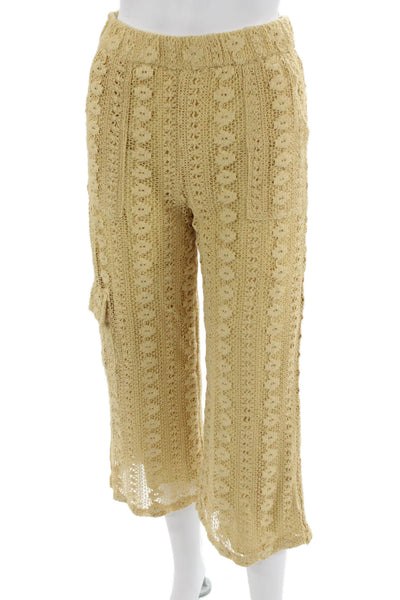 Anthropologie Women Floral Capri Cargo Pants Beige Cotton Size XS Petite