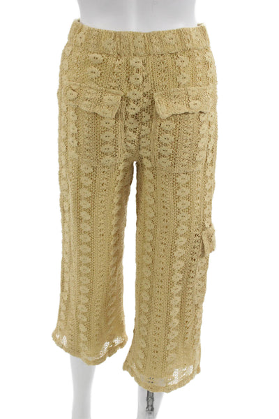 Anthropologie Women Floral Capri Cargo Pants Beige Cotton Size XS Petite