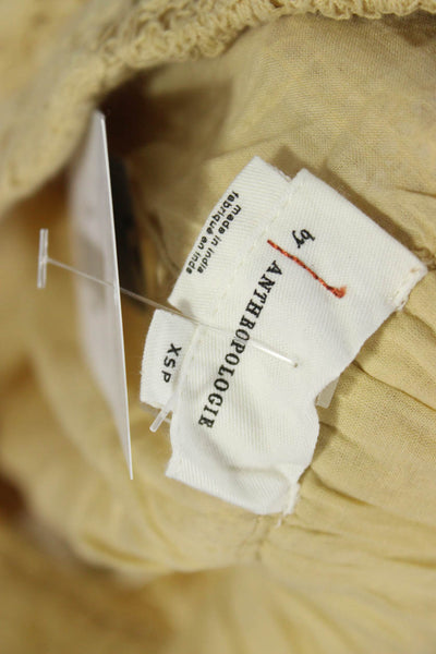 Anthropologie Women Floral Capri Cargo Pants Beige Cotton Size XS Petite