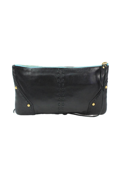 Rebecca Minkoff Womens Leather Paneled Animal Print Zippered Clutch Black