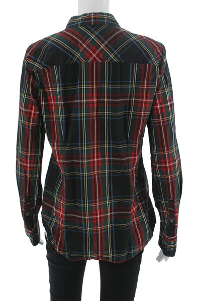 J Crew Women Black Plaid Collared Cotton Button-Up Long Sleeve Size 10 Tall