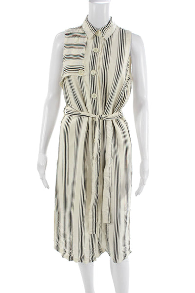 Maeve Anthropologie Women Shirt Dress Beige Striped Sleeveless Viscose Size 4