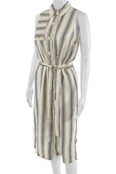 Maeve Anthropologie Women Shirt Dress Beige Striped Sleeveless Viscose Size 4
