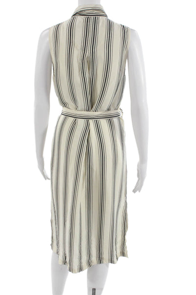 Maeve Anthropologie Women Shirt Dress Beige Striped Sleeveless Viscose Size 4
