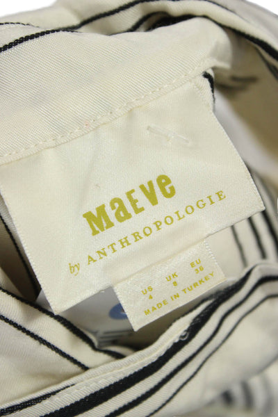 Maeve Anthropologie Women Shirt Dress Beige Striped Sleeveless Viscose Size 4