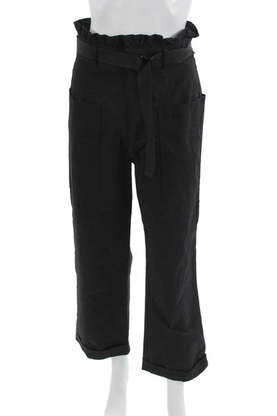 Zara Women Paperbag Cropped Black Buckle Pants Size S