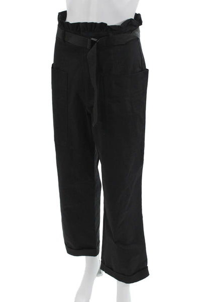 Zara Women Paperbag Cropped Black Buckle Pants Size S