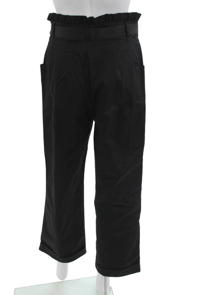 Zara Women Paperbag Cropped Black Buckle Pants Size S