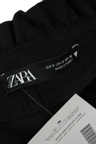 Zara Women Paperbag Cropped Black Buckle Pants Size S