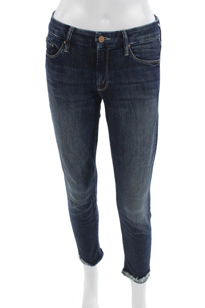 Mother Women Ankle Cropped Skinny Jeans Dark Blue Button Mid Rise Size 26