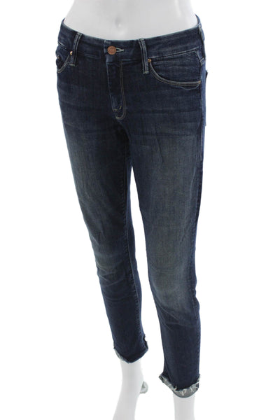 Mother Women Ankle Cropped Skinny Jeans Dark Blue Button Mid Rise Size 26