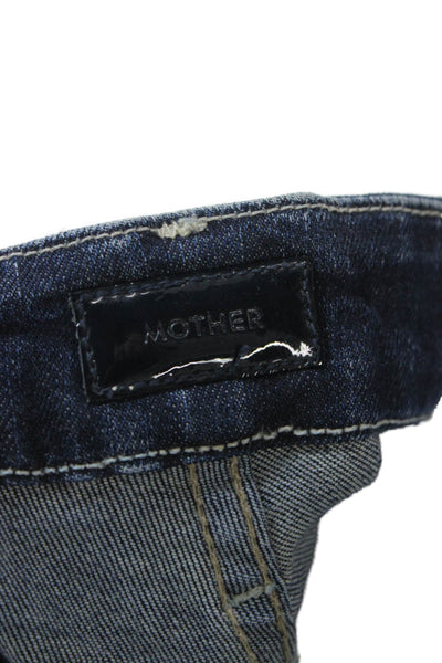 Mother Women Ankle Cropped Skinny Jeans Dark Blue Button Mid Rise Size 26