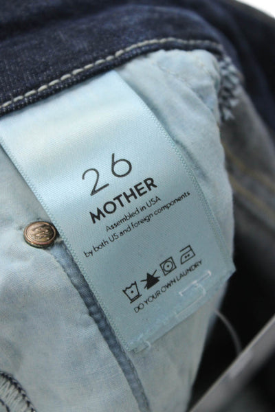 Mother Women Ankle Cropped Skinny Jeans Dark Blue Button Mid Rise Size 26