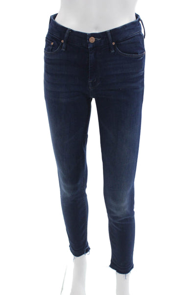 Mother Women Skinny Ankle Jeans Dark Blue High Rise Button Size 25